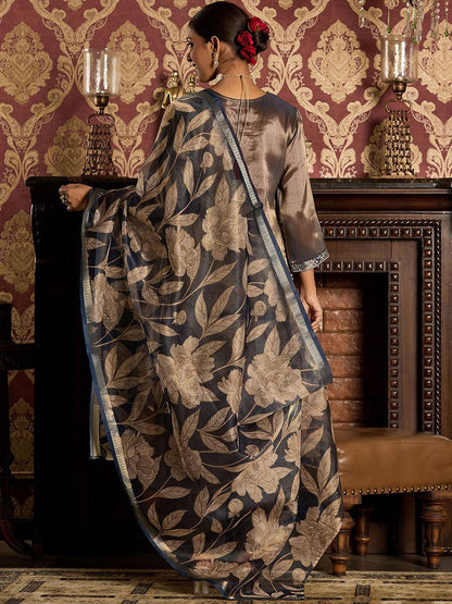 Dhiyona IE Floral Embroidered Zari Liva Kurta With Trousers & Dupatta