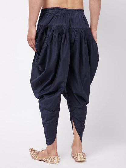 Men's Navy Blue Cotton Cotton Satin  Dhoti