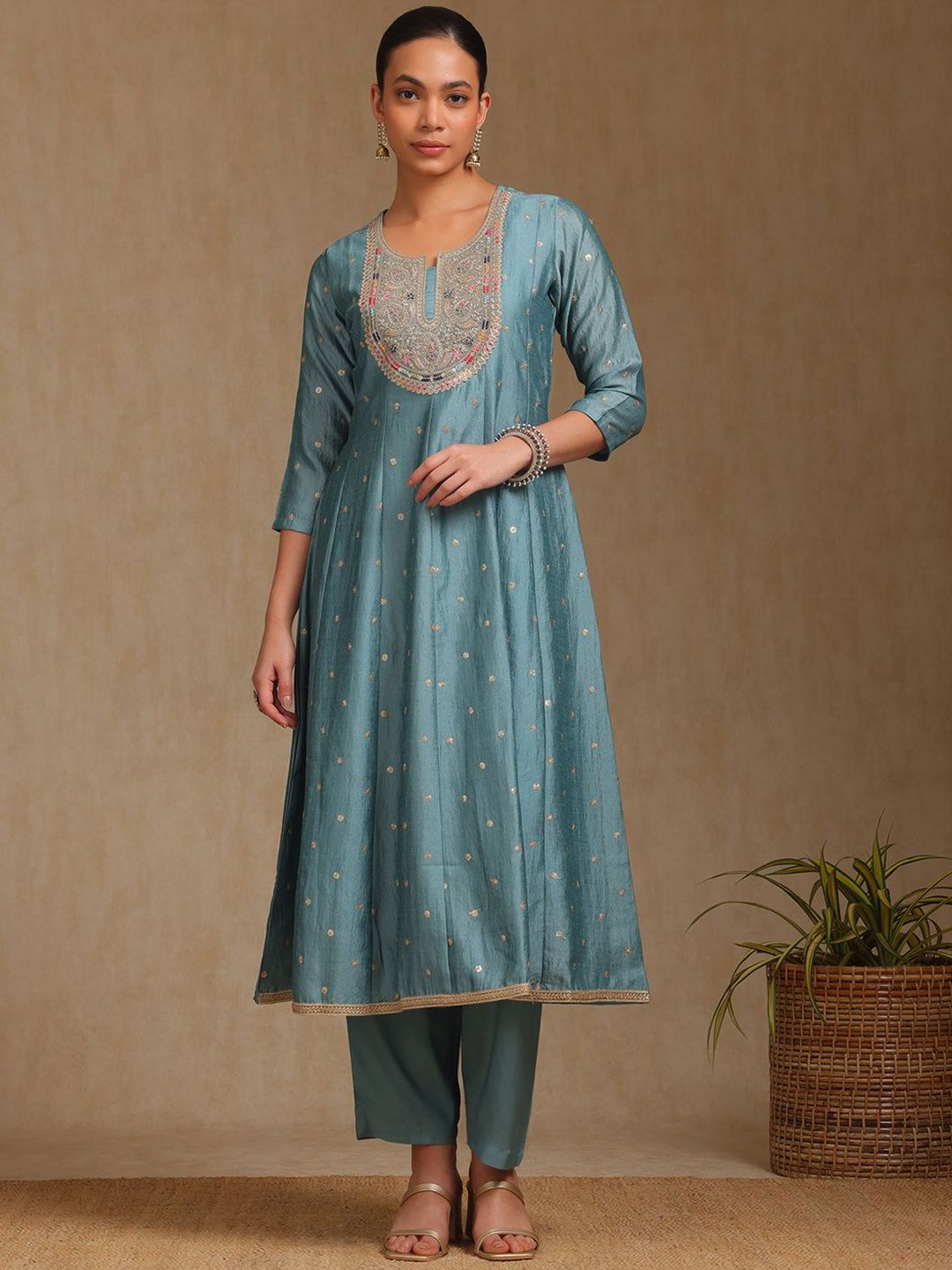 Dhiyona SO Women's Women Ethnic Motifs Printed Panelled Kurta with Trousers & With Dupatta