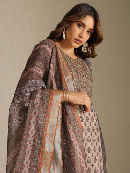 Dhiyona SO Women's Women Ethnic Motifs Printed Regular Beads and Stones Kurta With Trousers & Dupatta