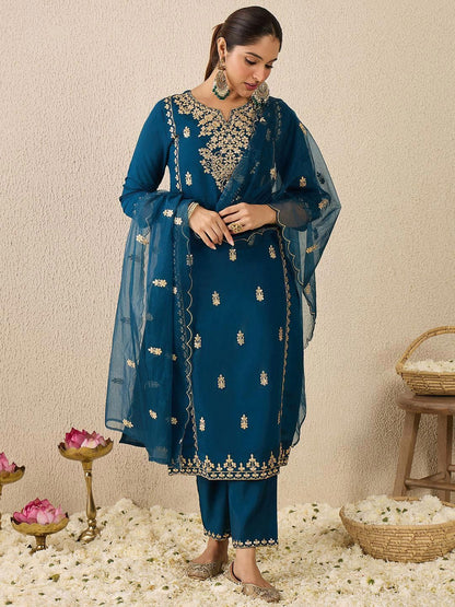 Dhiyona IE Women's Women Ethnic Motifs Printed Kurta with Trousers & Dupatta