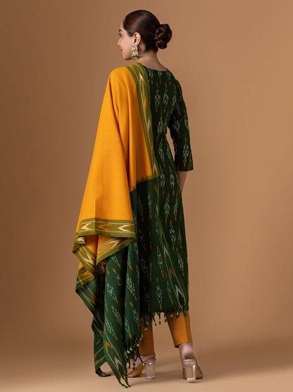 Dhiyona WP Ethnic Motifs Printed Thread Work Pure Cotton Kurta With Trouser & Dupatta