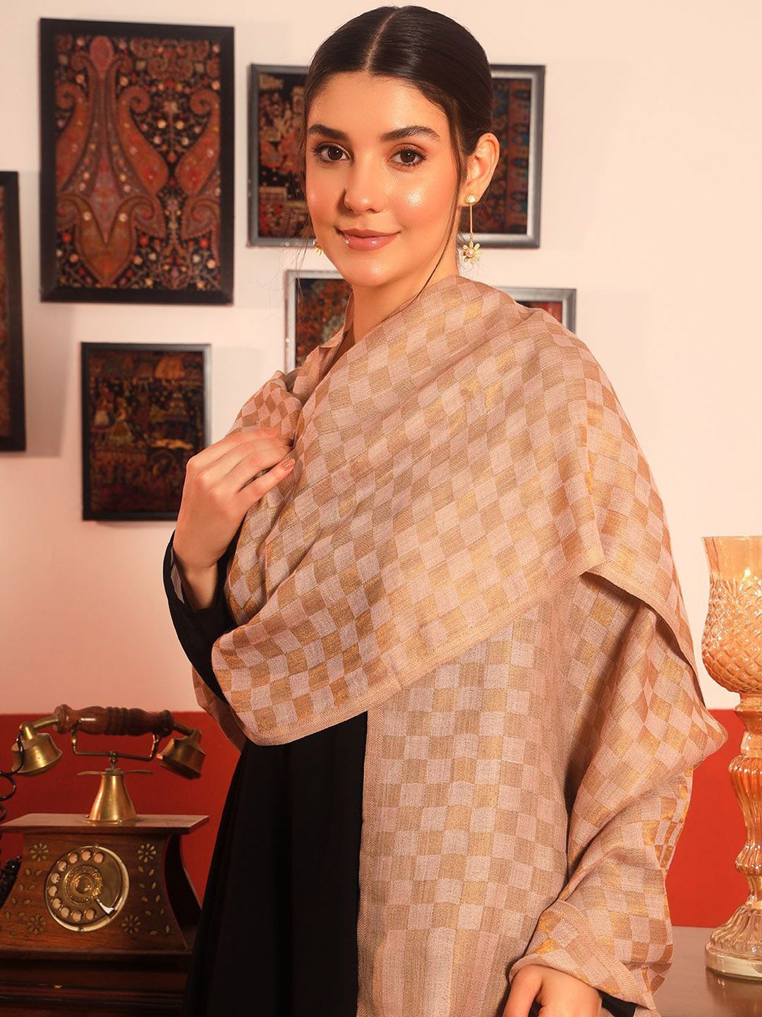 Dhiyona PA Checked Woven Design Shawl