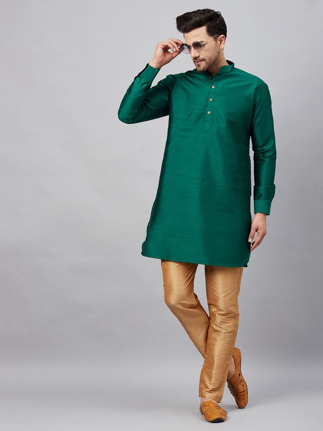 Men's Green Cotton Blend Pathani Kurta Pyjama Set