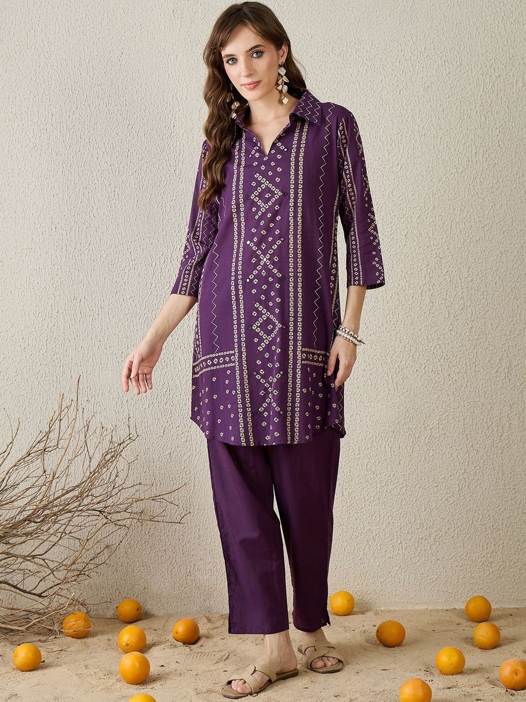 Dhiyona IE Women Bandhani Printed Regular Pure Cotton Kurti With Trousers