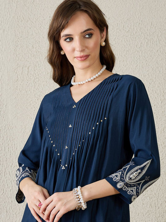 Dhiyona IE Embroidered V-Neck Tunic With Trousers