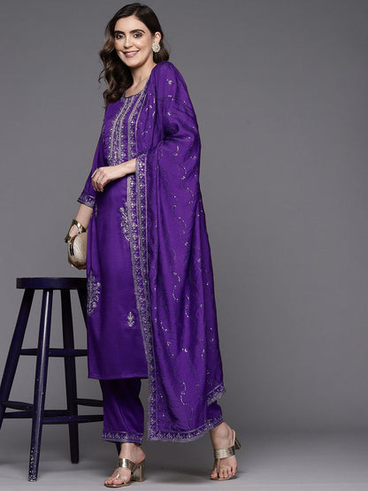 Ethnic Motifs Embroidered Kurta with Trousers & Dupatta