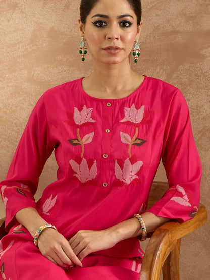 Women Ethnic Motifs Embroidered Thread Work Pure Cotton Kurta with Trousers