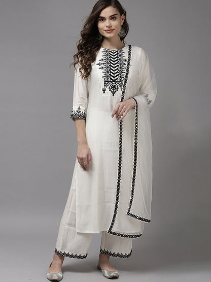 Ethnic Motifs Embroidered Regular Mirror Work Kurta With Palazzo And Dupatta