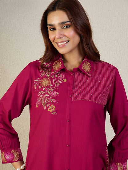 Dhiyona IE Embroidered Pure Cotton Tunic With Trouser Co-Ords