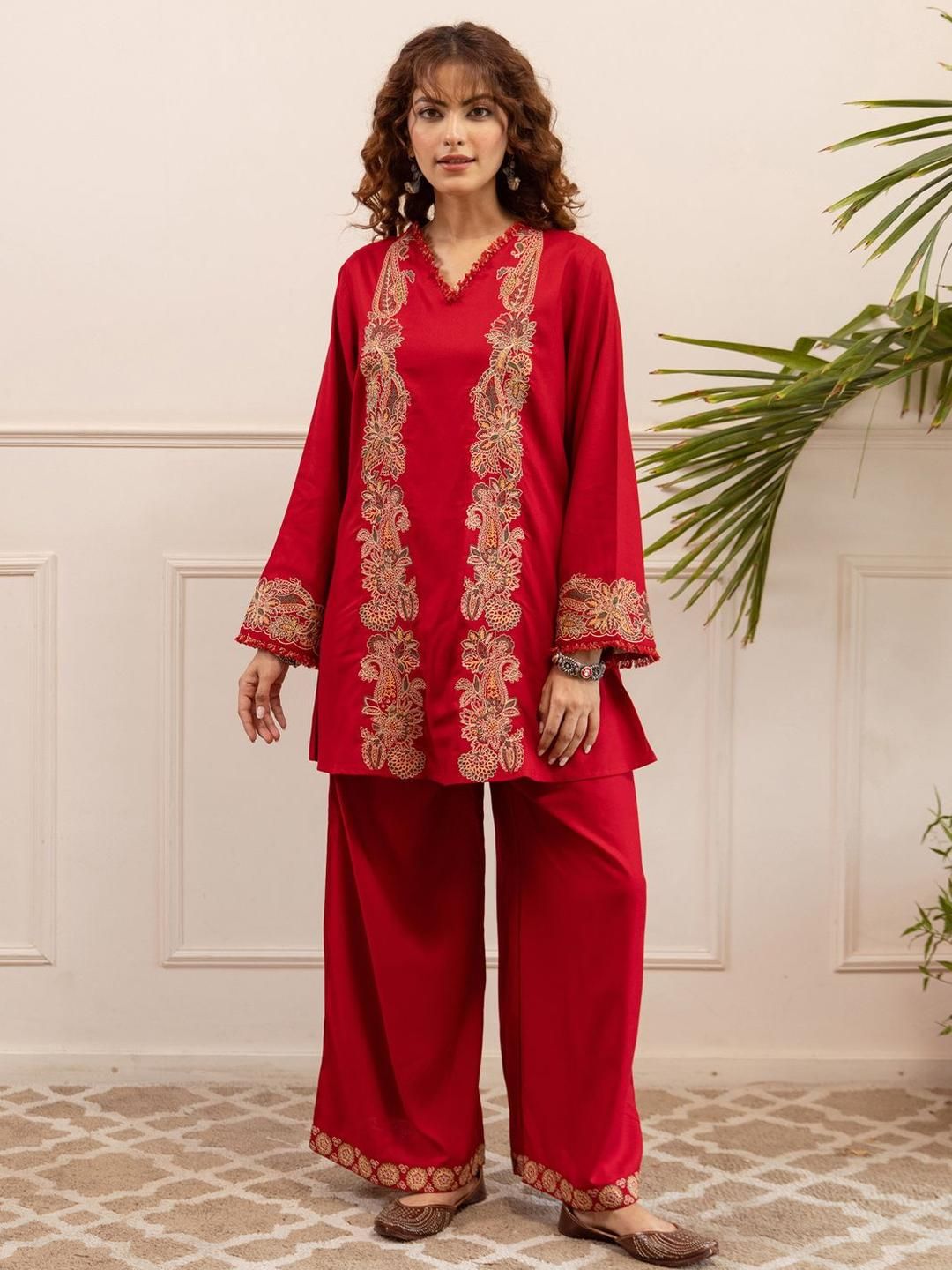 Women Ethnic Motifs Embroidered A-Line Kurta with Palazzos