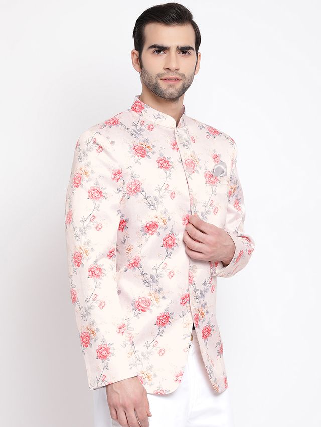 Men's Peach Silk Blend Straight Jodhpuri