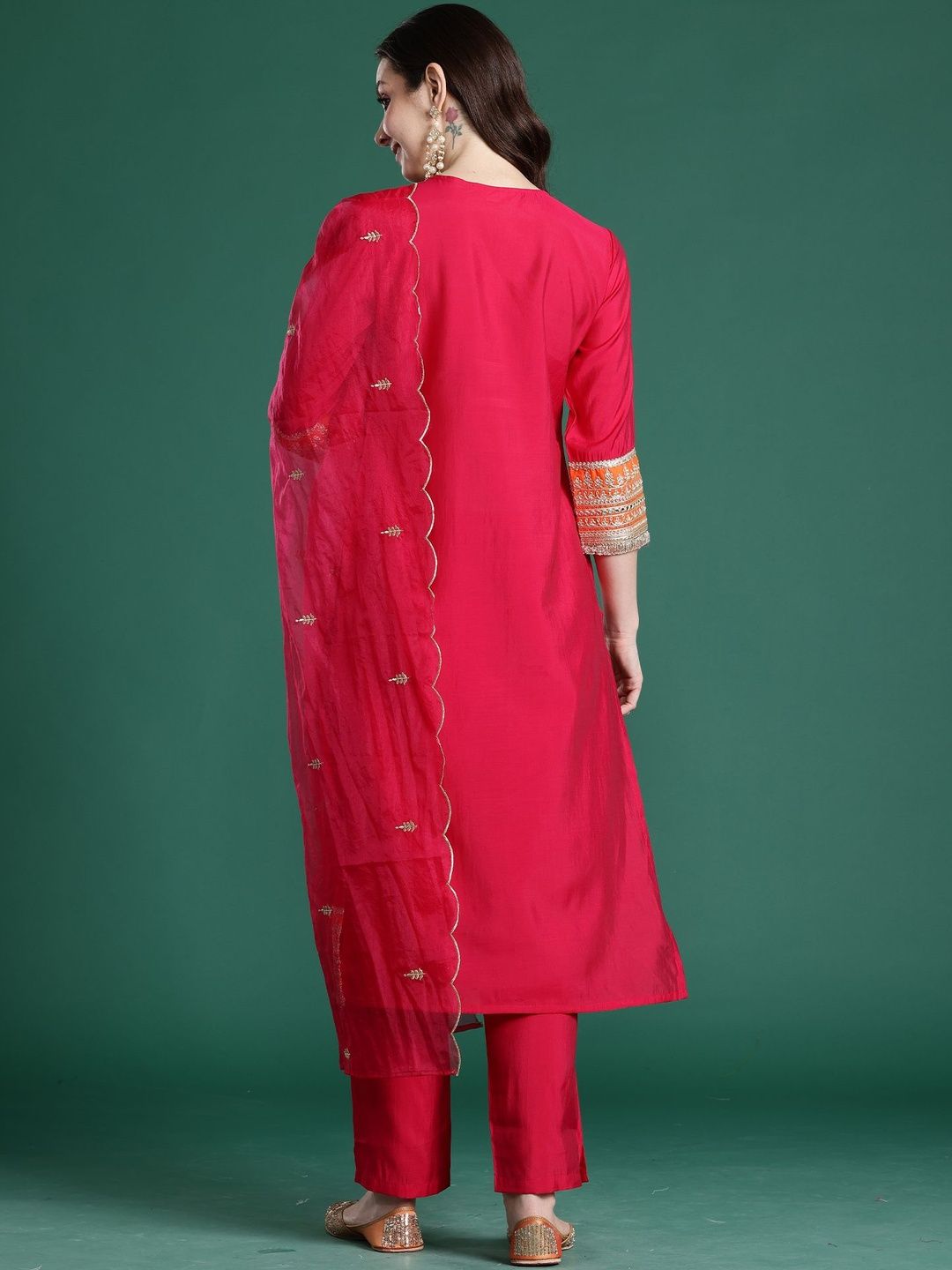 Women Ethnic Motifs Embroidered Regular Thread Work Kurta & Trousers With Dupatta