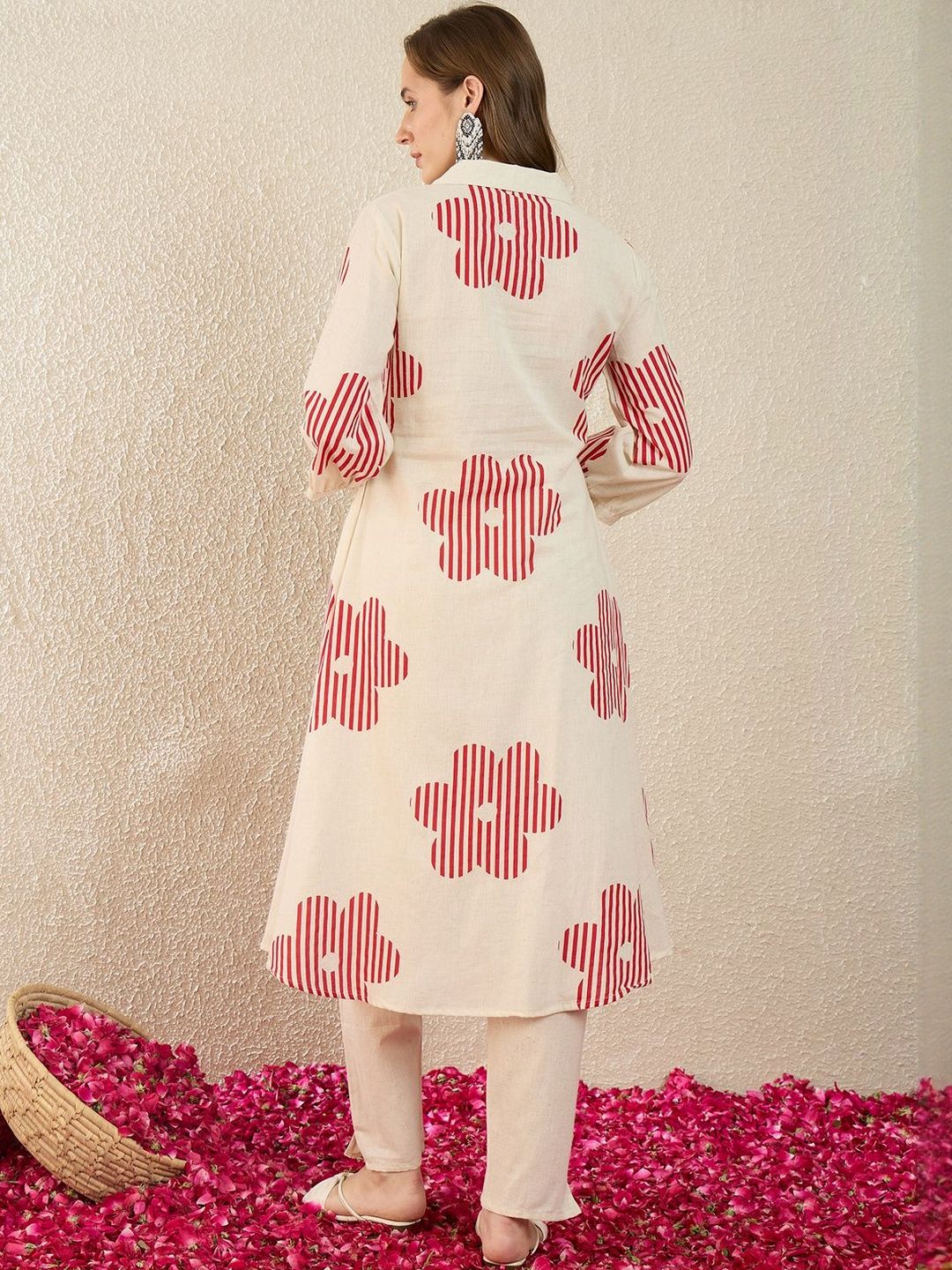 Floral Printed Pure Cotton A Line Kurta With Trousers