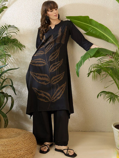 Dhiyona IE Embroidered Round Neck Three-Quarter Sleeves Pure Cotton Tunic And Trousers
