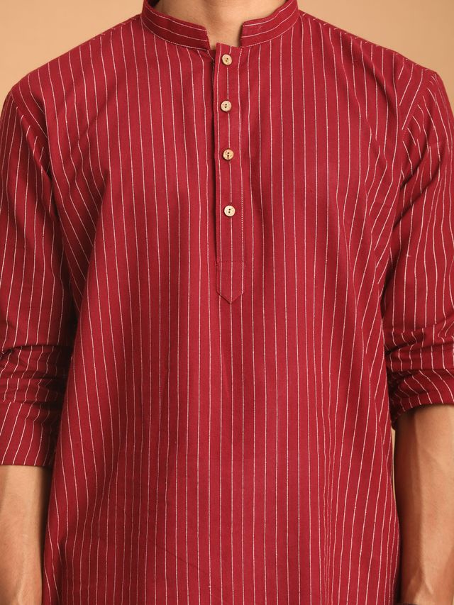 Men's Maroon Cotton Straight Kurta Pyjama Set