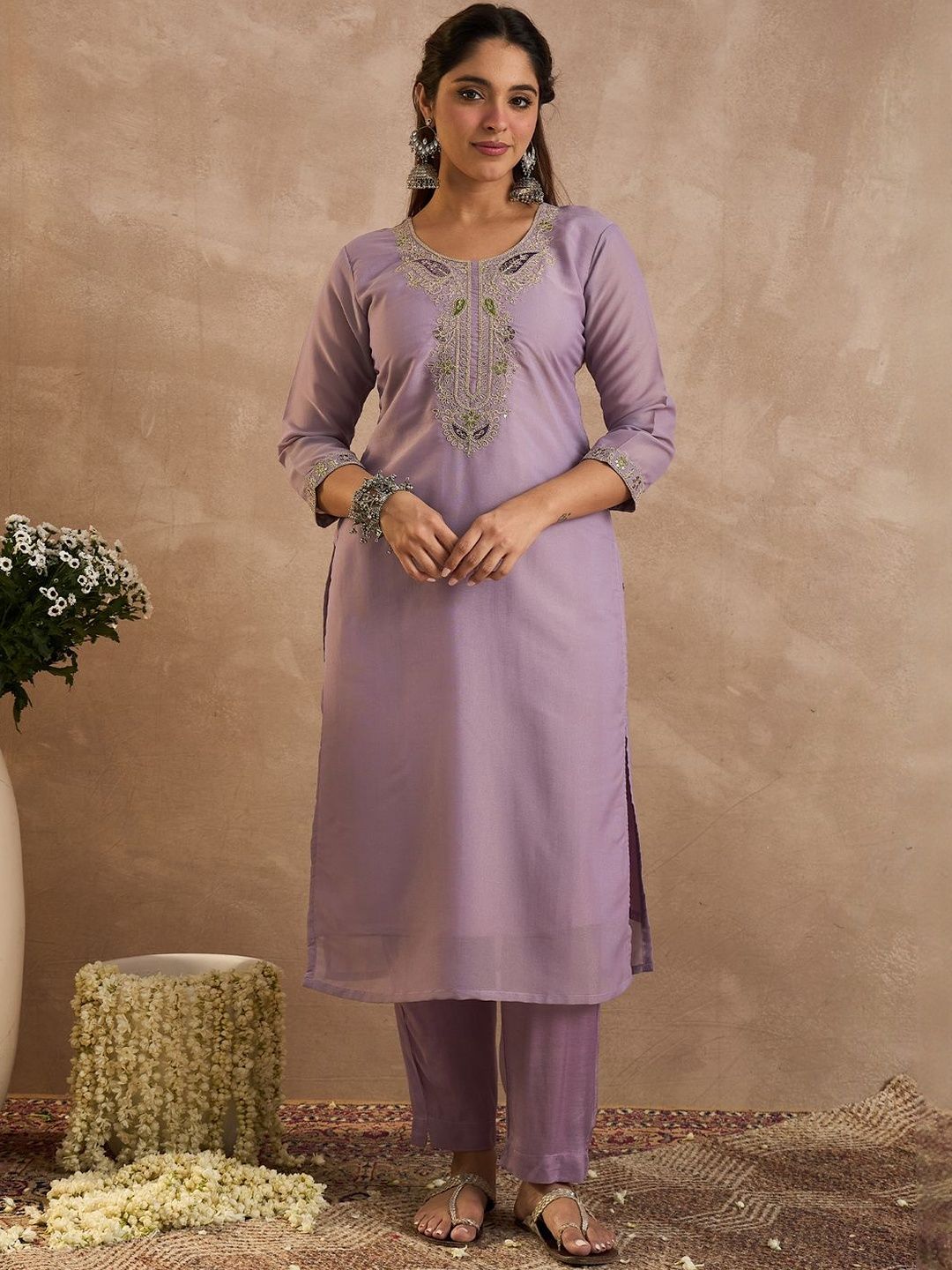 Women Ethnic Motifs Embroidered Regular Liva Kurta with Trousers & Dupatta