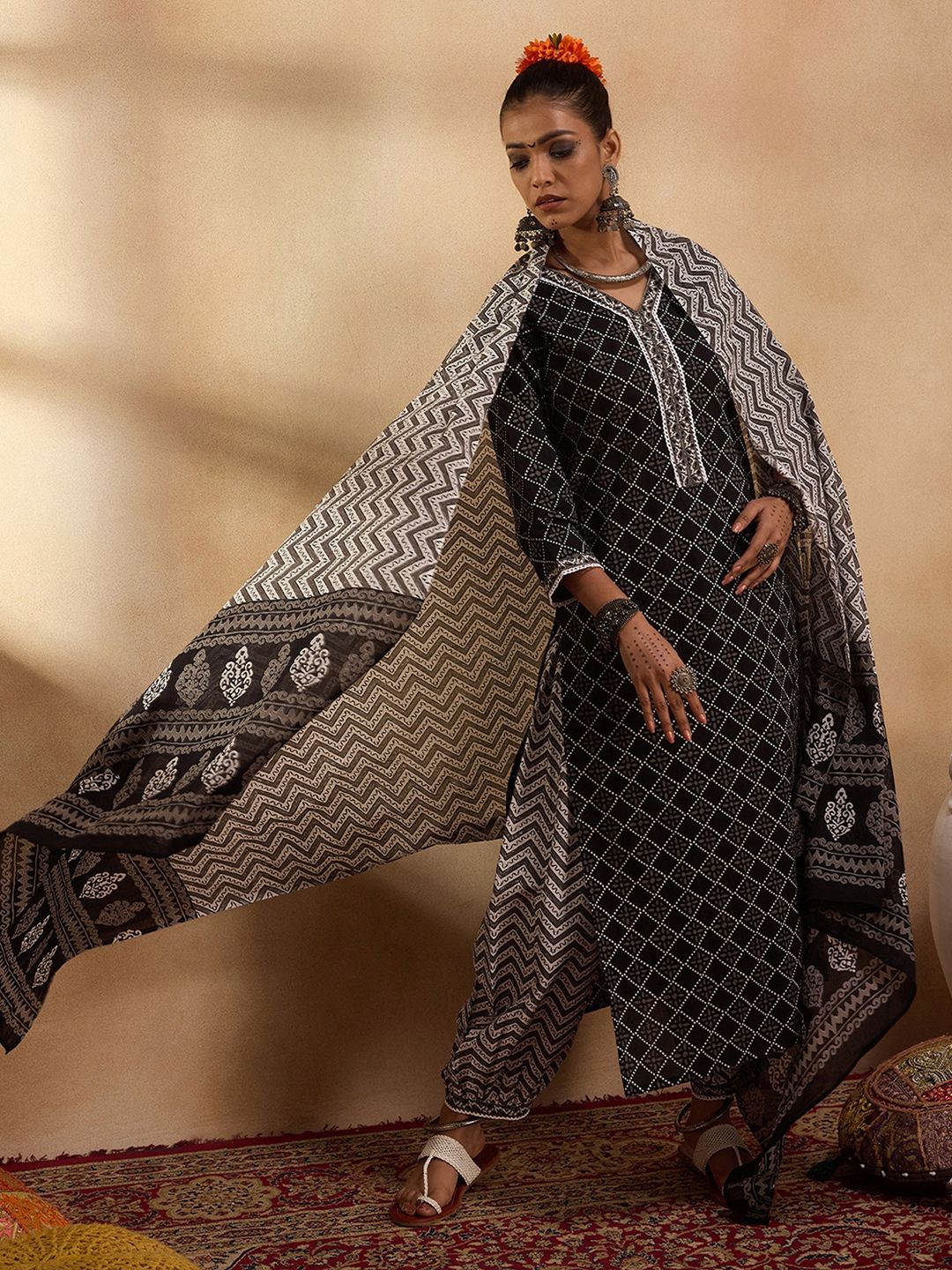 Women Printed Regular Pure Cotton Kurta with Salwar & With Dupatta