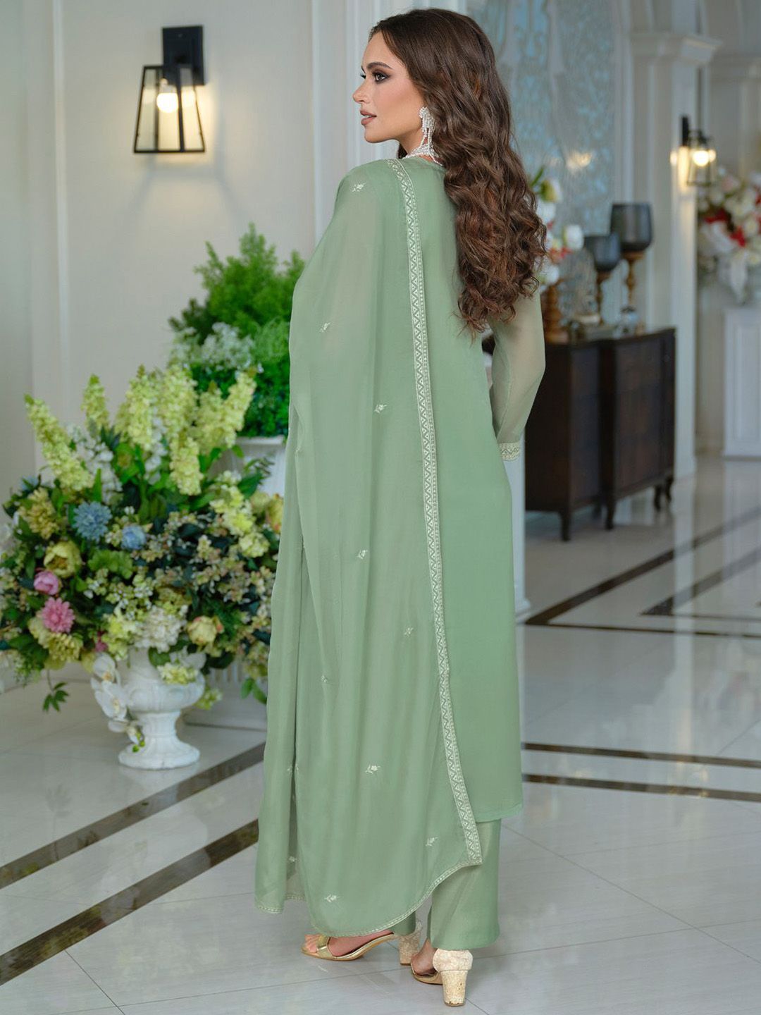 Adults-Women Woven Design Embroidered Kurta with Trousers & Dupatta