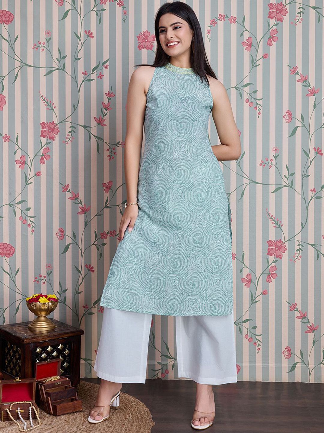 Dhiyona OD  Ethnic Motifs Printed Pure Cotton Straight Kurta with Palazzos