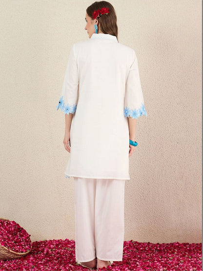 Women Floral Embroidered Regular Thread Work Pure Cotton Kurta with Trousers