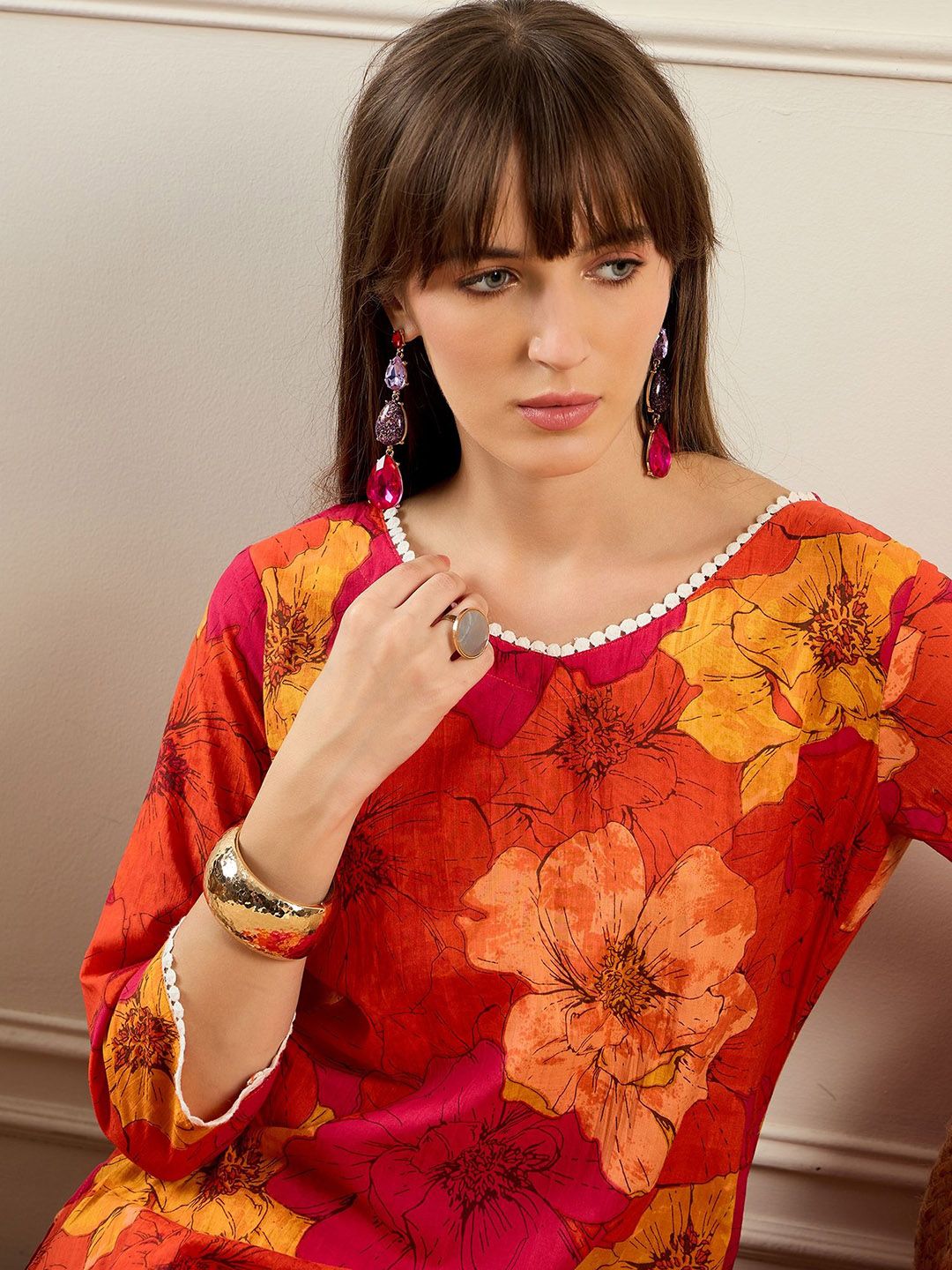 Dhiyona IE Women Orange Kurta Sets