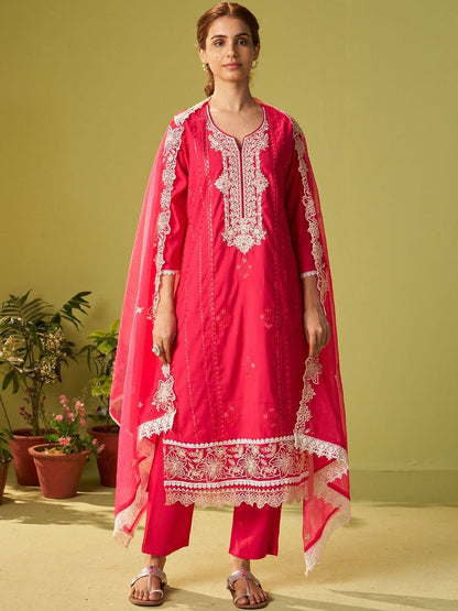 Women Ethnic Motifs Embroidered Regular Thread Work Kurta with Trousers & With Dupatta