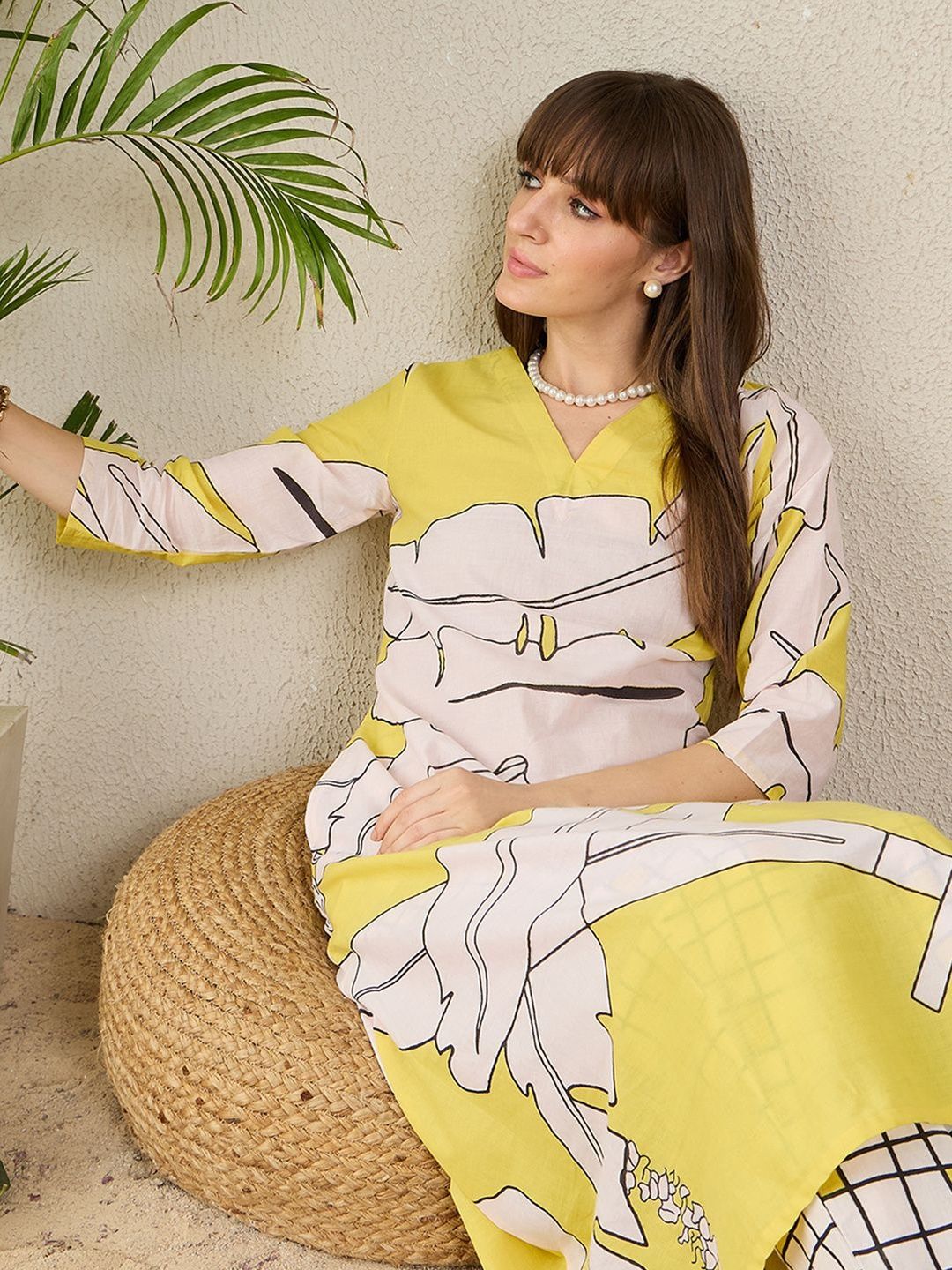 Women Ethnic Motifs Printed V Neck Pure Cotton Kurta with Trousers