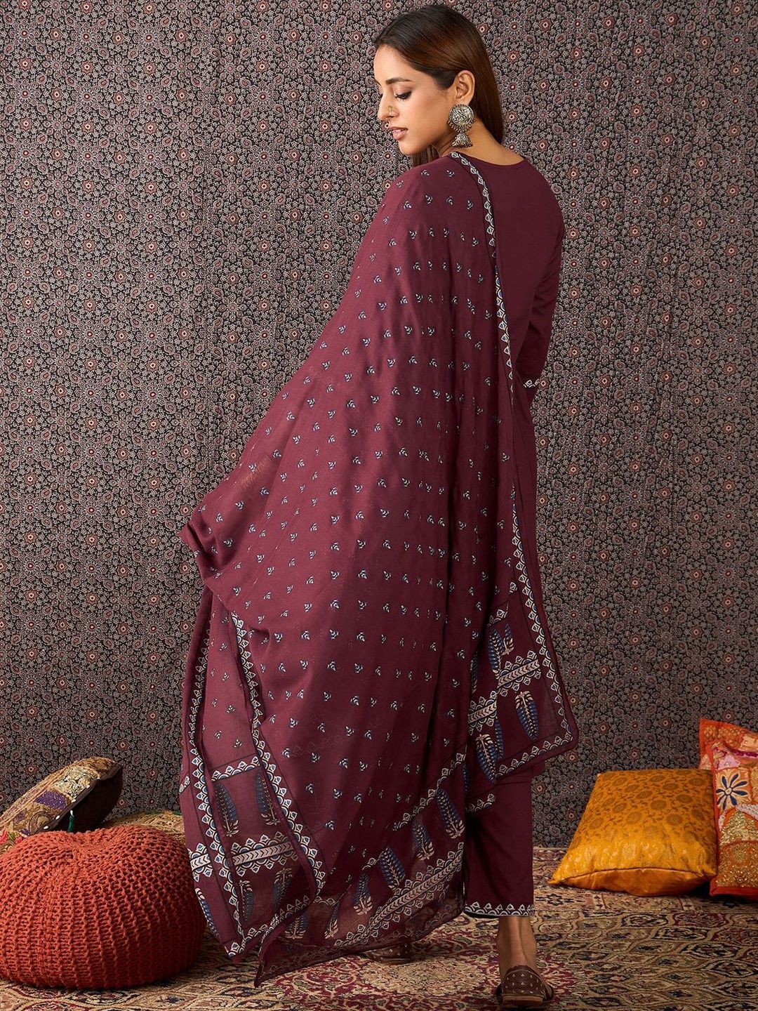Women Ethnic Motifs Printed Cotton A-Line Kurta with Trousers & Dupatta