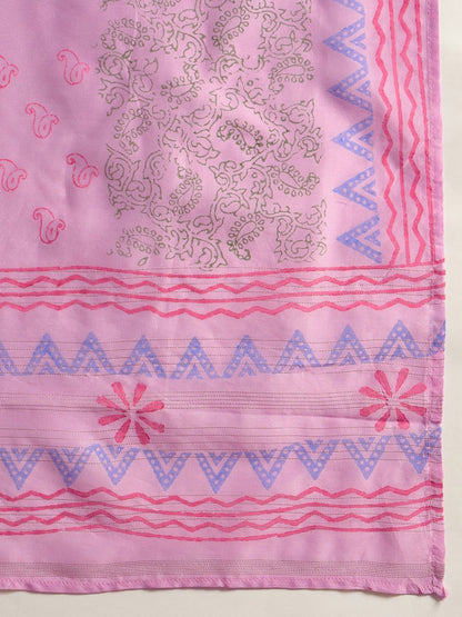 Dhiyona IE Floral Embroidered Thread Work Straight Kurta With Trousers & Dupatta