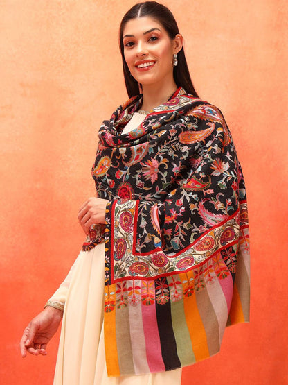 Dhiyona PA Naqqashi Pure Wool Kalamkari Paisley Embroidered Shawl