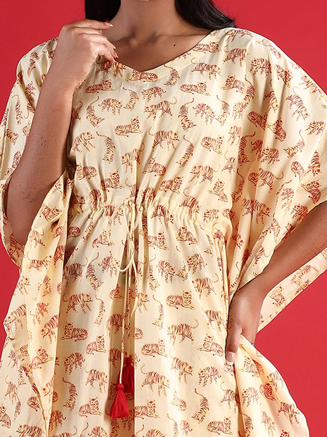 Dhiyona IE Printed V-Neck Pure Cotton Tunic & Trousers Co-Ords