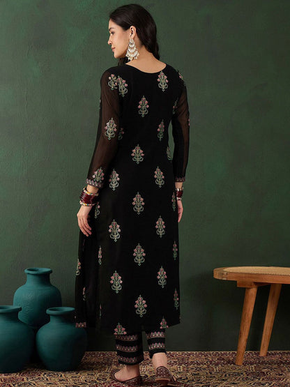 Dhiyona SN Women's Floral Printed A-Line Kurta With Trouser