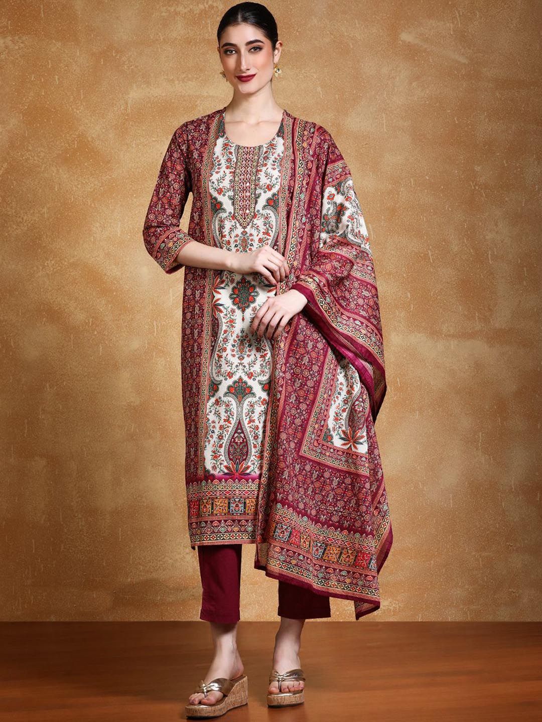 Dhiyona VA Women's Ethnic Motifs Printed Cotton Kurta with Trouser & Dupatta