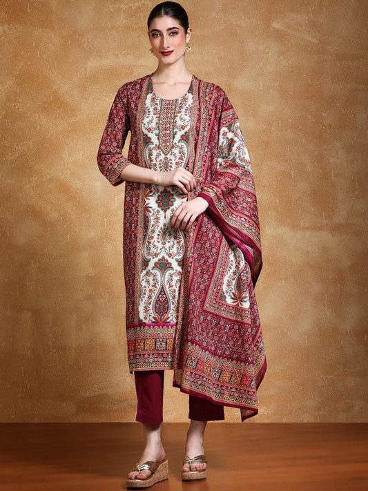 Dhiyona VA Women's Ethnic Motifs Printed Cotton Kurta with Trouser & Dupatta
