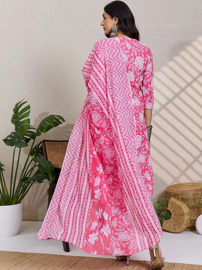 Women Floral Printed Regular Pure Cotton Kurta with Trousers & With Dupatta
