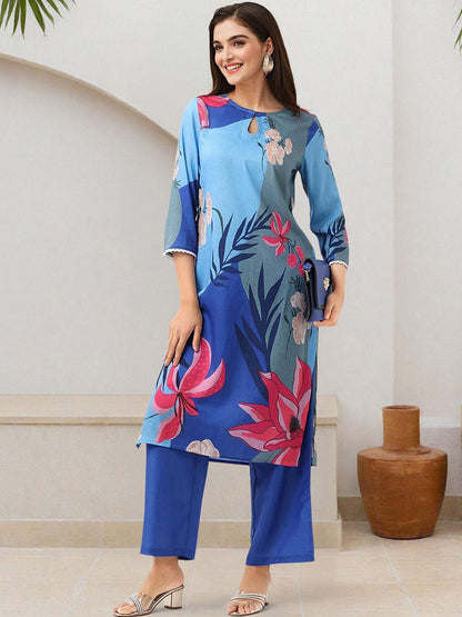 Dhiyona IS Women's Women Floral Printed Regular Kurta with Trousers