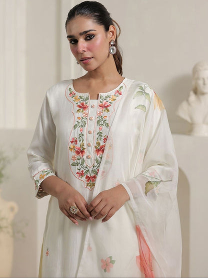 Women Floral Embroidered Regular Thread Work Kurta with Trousers & With Dupatta