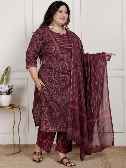 Dhiyona KL Women Paisley Printed Pure Cotton Kurta with Palazzos & With Dupatta