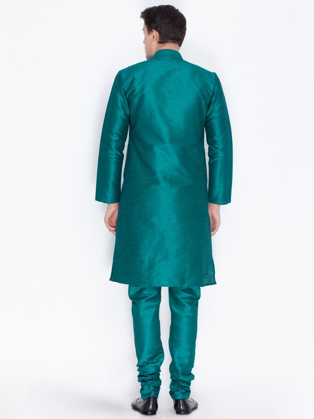 Men's Green Silk Blend Straight Kurta Pyjama Set