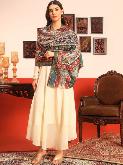 Dhiyona PA Paisley Kalamkari Printed Woollen & Silk Shawl