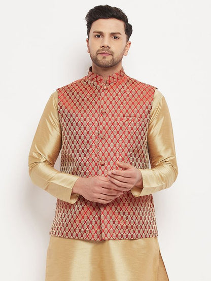 Men's Maroon Silk Blend Straight Nehru Jacket