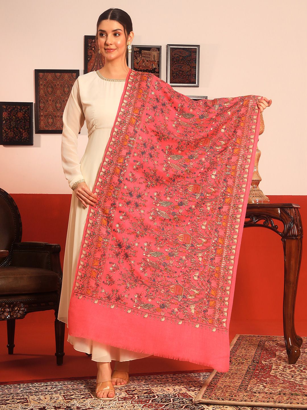 Dhiyona PA Ethnic Motifs Embroidered Woollen Shawl