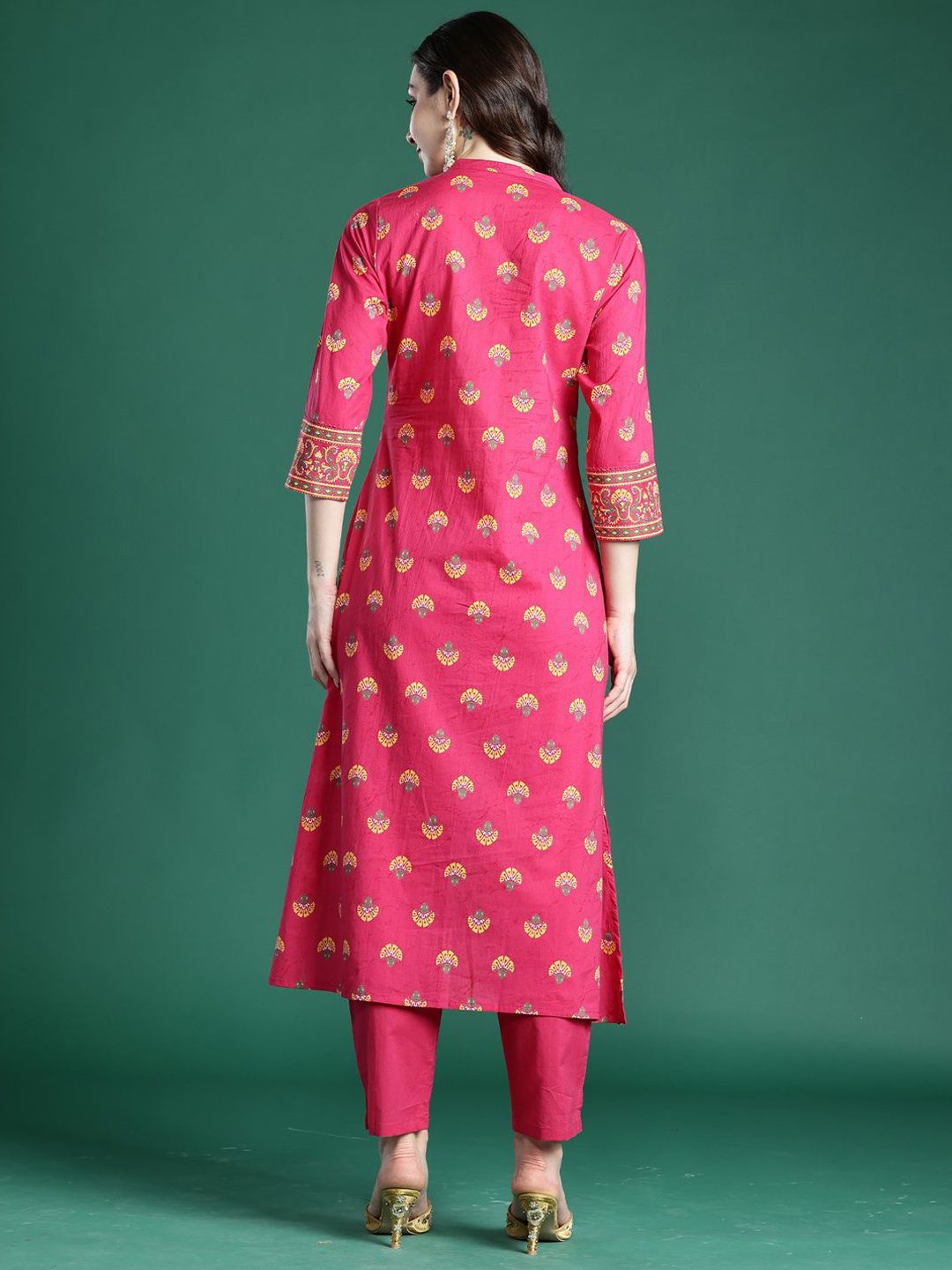 Dhiyona IE Printed Pure Cotton Straight Tunic & Trousers Co-Ord Set