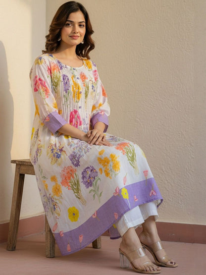 Floral Printed A-Line Pure Cotton Kurta With Trouser