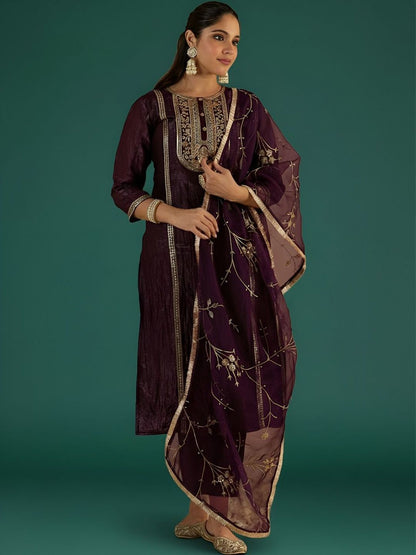 Women Ethnic Motifs Embroidered Regular Kurta with Trousers & With Dupatta