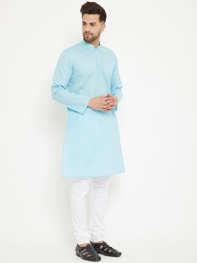 Men's Aqua Cotton Blend Straight Kurta Pyjama Set