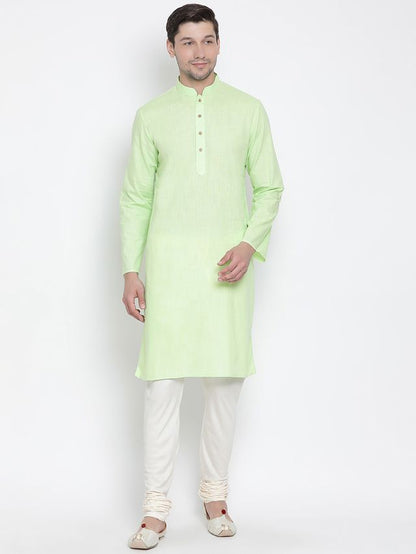 Men's Light Green Cotton Linen Straight Kurta Pyjama Set