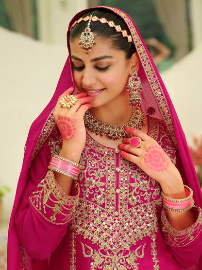 Dhiyona IE Floral Embroidered Sequinned Kurta With Sharara & Dupatta