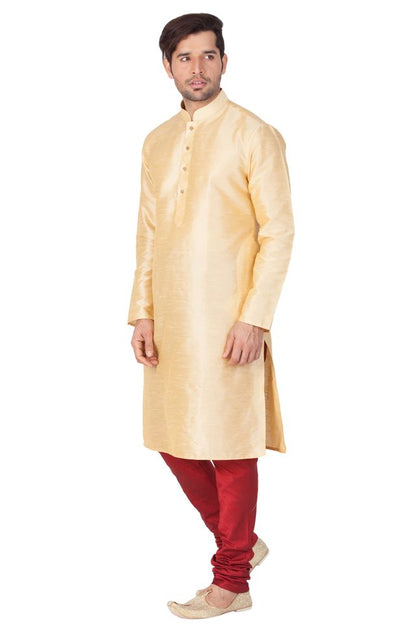 Men's Gold Silk Blend Straight Kurta Pyjama Set